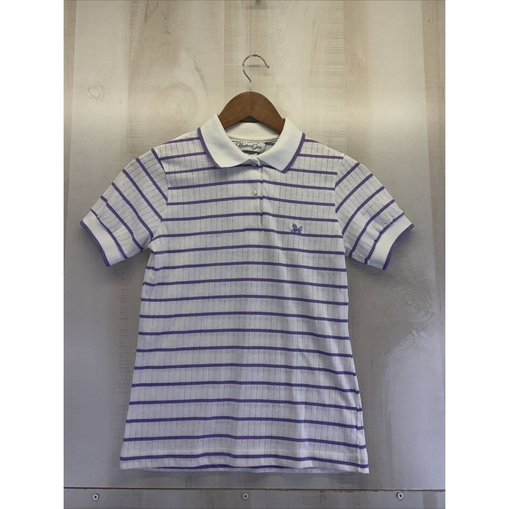 Vintage 1980-90s Hunters Glen Womens Purple White Polo Shirt Size S USA-6979